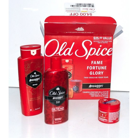 Old Spice Swagger Gift Set Shampoo and Conditioner, Body Wash, Hair Pomade, Comb - Picture 2 of 6